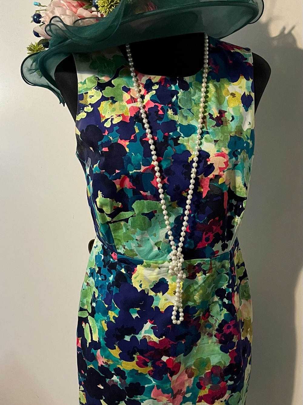 Covington Strapless Floral Sheath Dress in Blue, Green, and Pink
